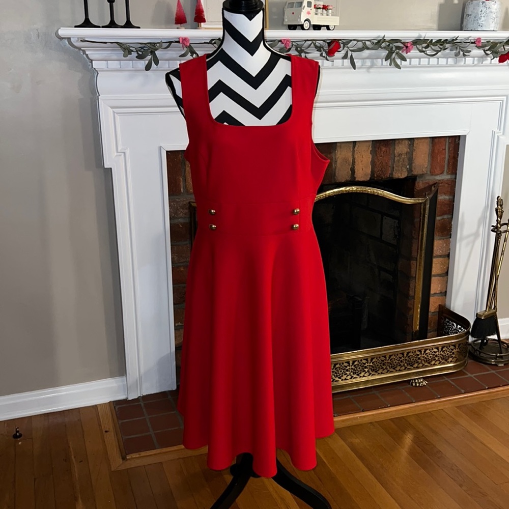 Modcloth Mystic Retro Red Fit & Flare Dress with Gold Buttons Size 2X Plus Size